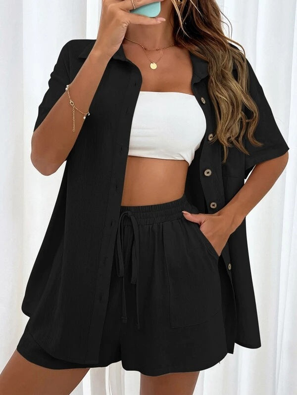 Women's Casual  Two-piece Solid Color Shirt