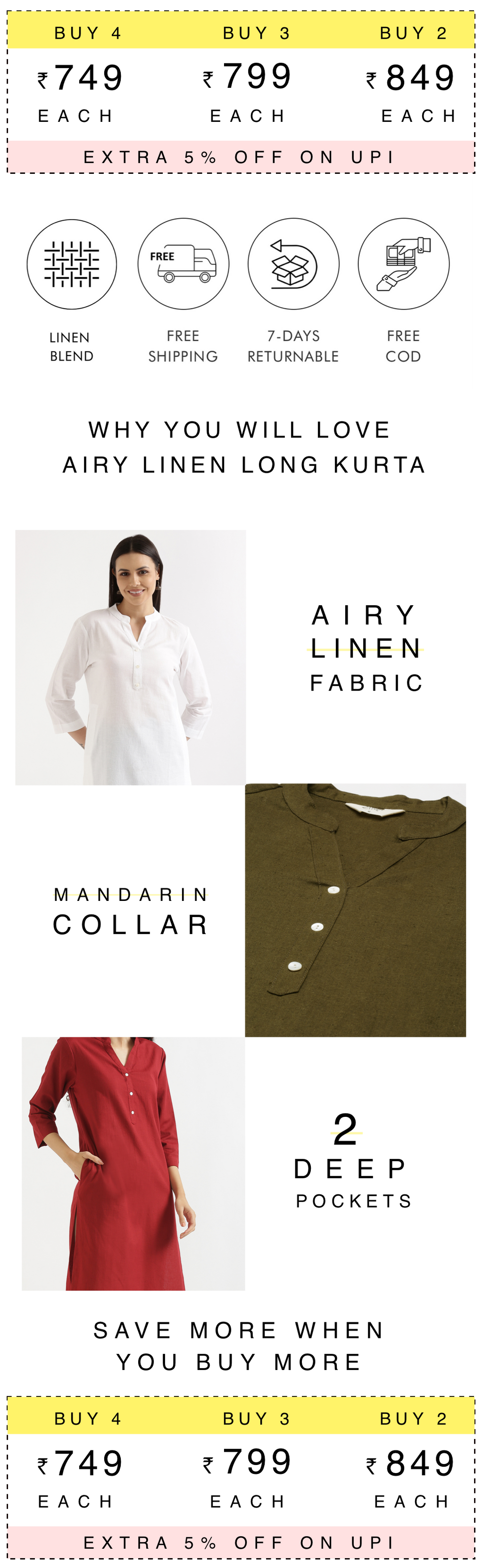 Salmon Pink Linen Kurta