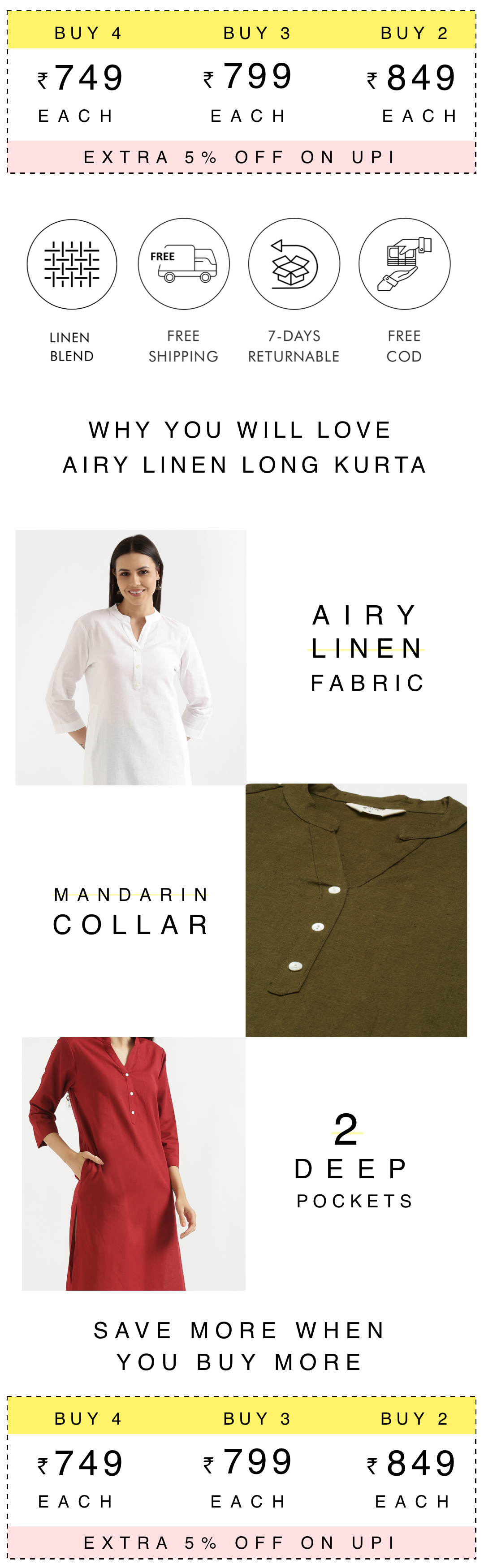 Salmon Pink Linen Kurta