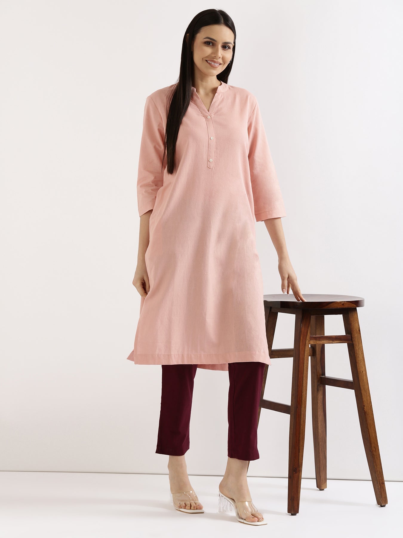 Salmon Pink Linen Kurta