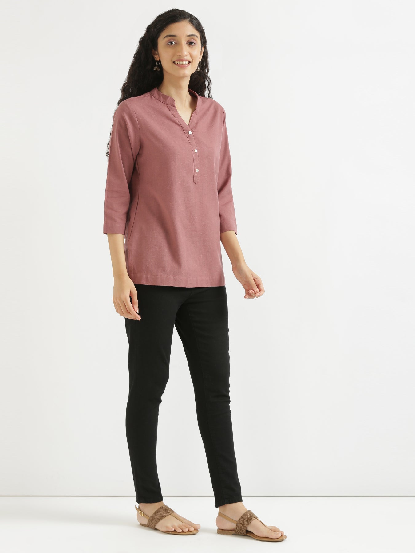 Rose Taupe Linen Kurta