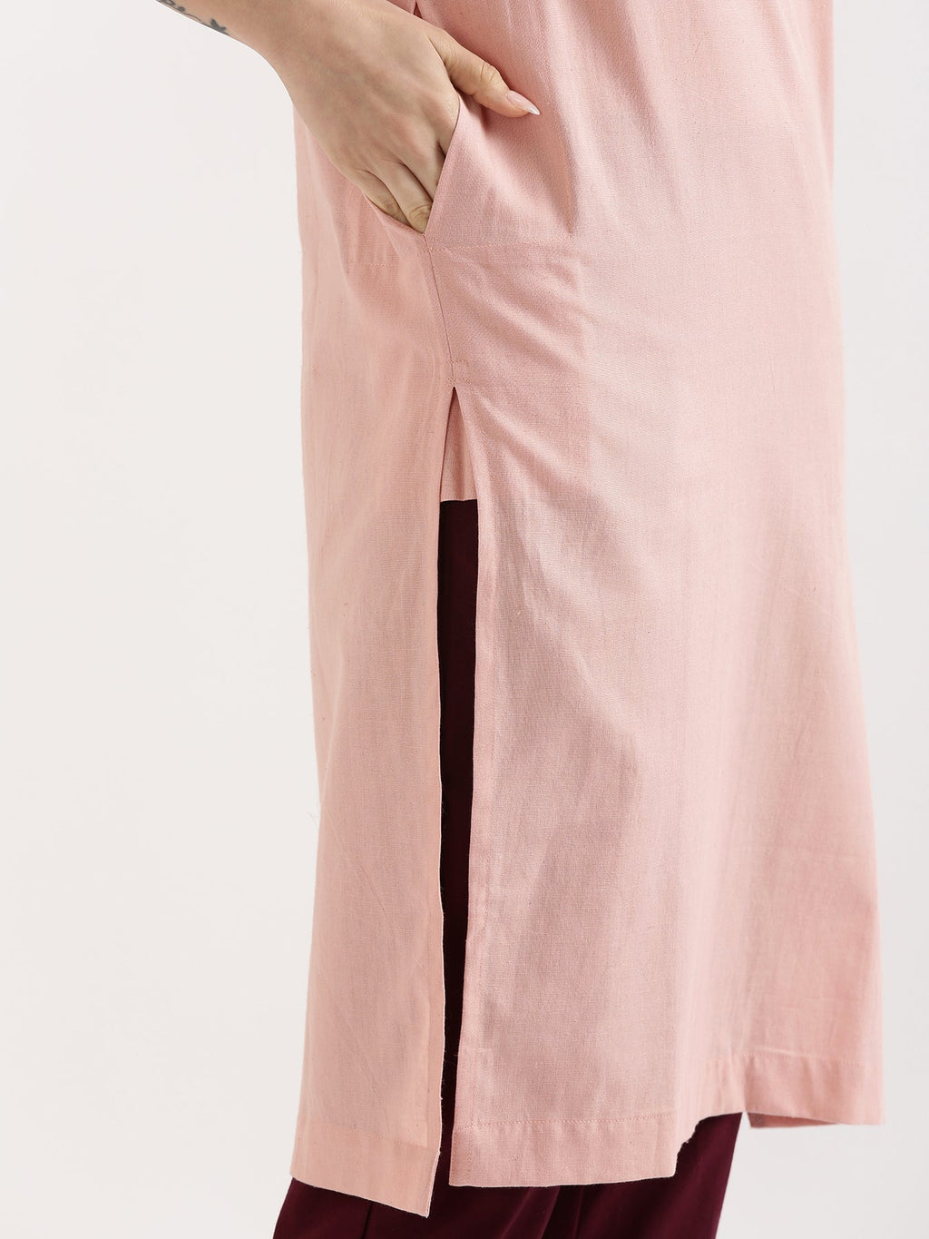 Salmon Pink Linen Kurta