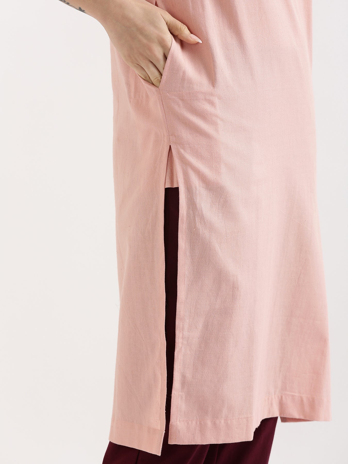 Salmon Pink Linen Kurta