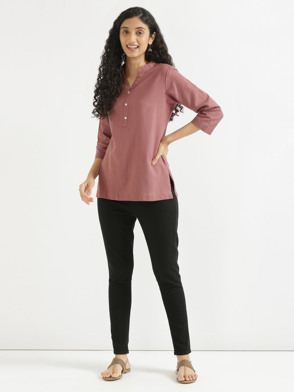 Rose Taupe Linen Kurta