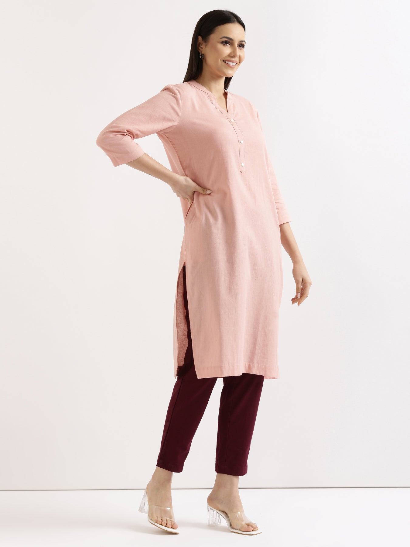 Salmon Pink Linen Kurta