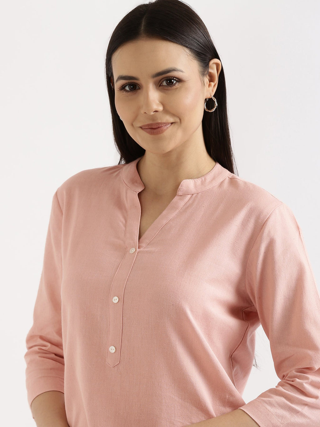 Salmon Pink Linen Kurta