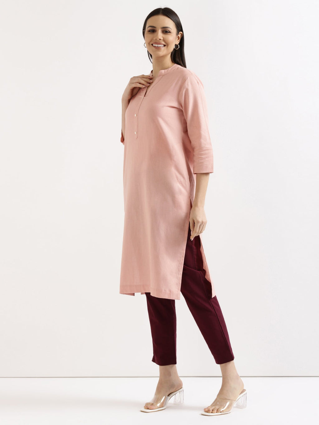 Salmon Pink Linen Kurta