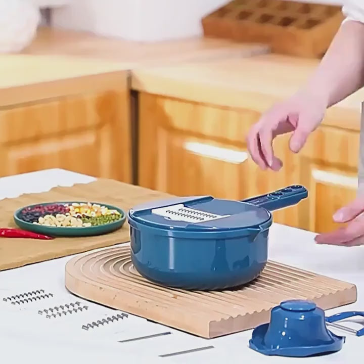 All-in-One Manual Food Processor – Heavy-Duty Veg Chopper with 6 Cutting Blades & Hand Guard