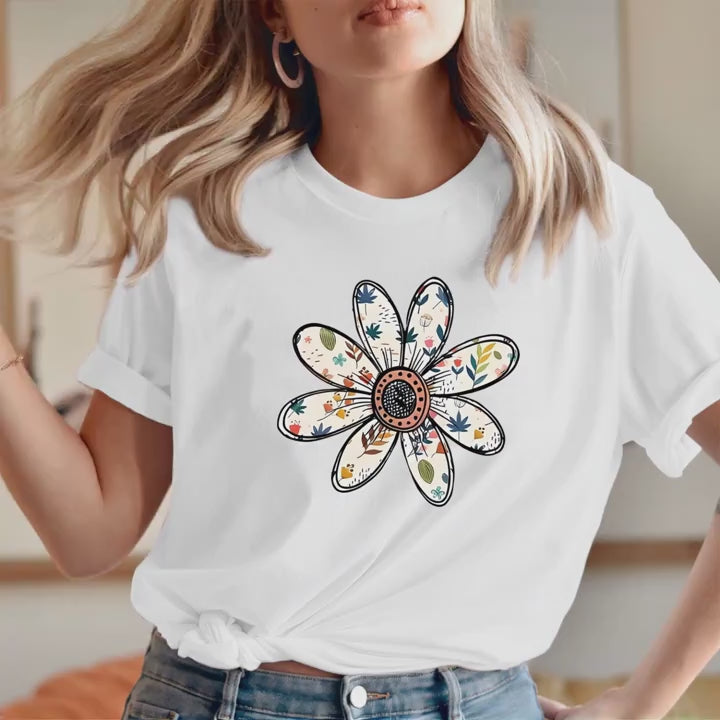 4pcs Women's - Daisy Print T-Shirts