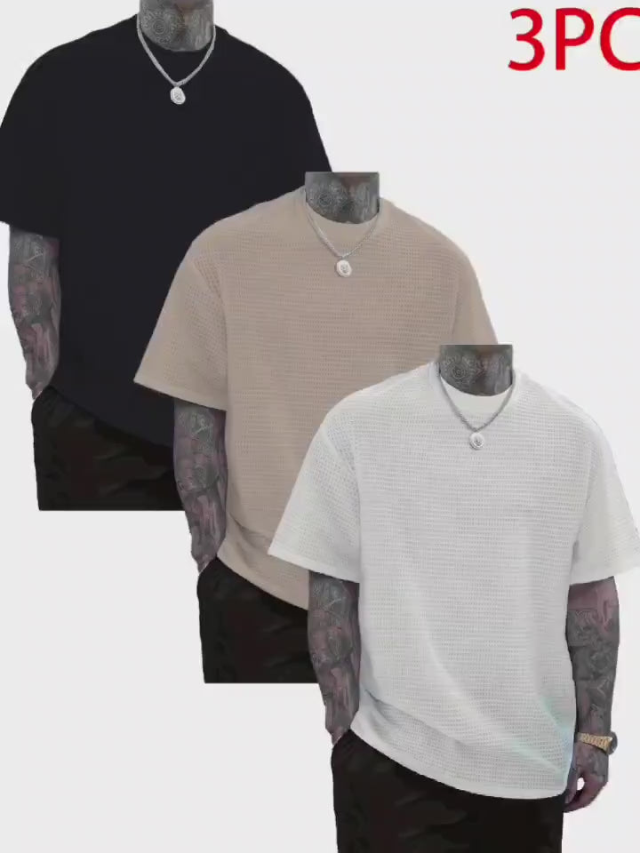 3-Pack Men’s Waffle Knit Quick-Dry Tees – Lightweight Shirts for Gym and outdoor